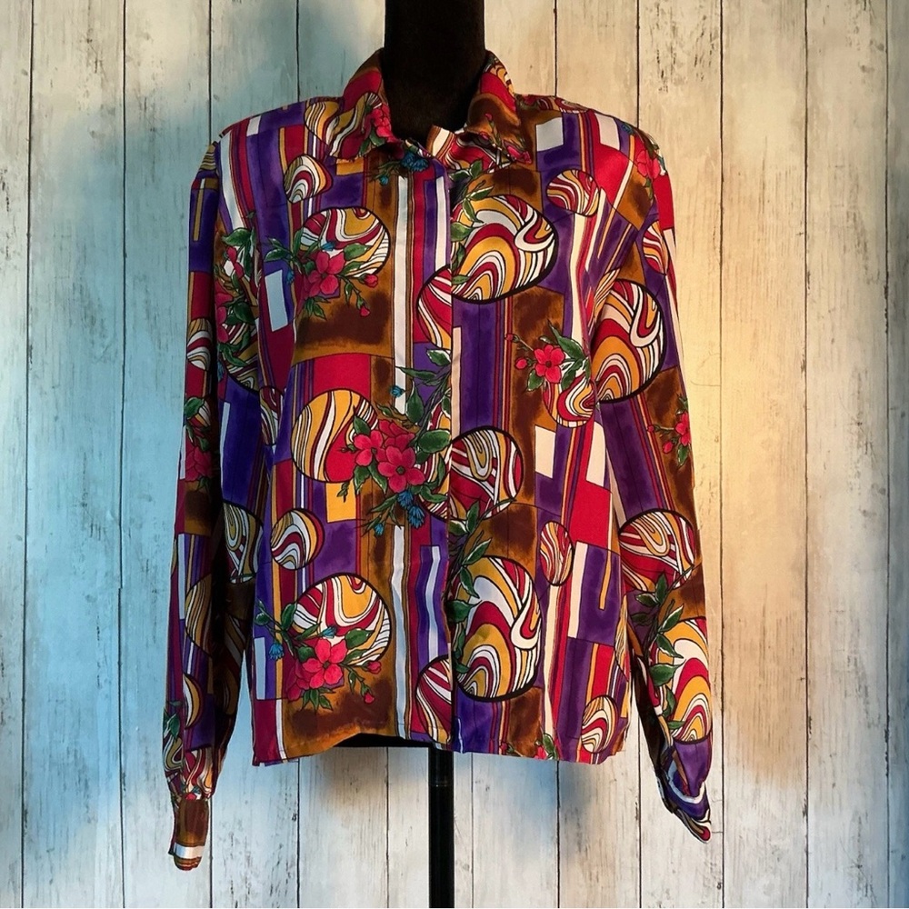 Notations Multicolor Floral Geometric Blouse